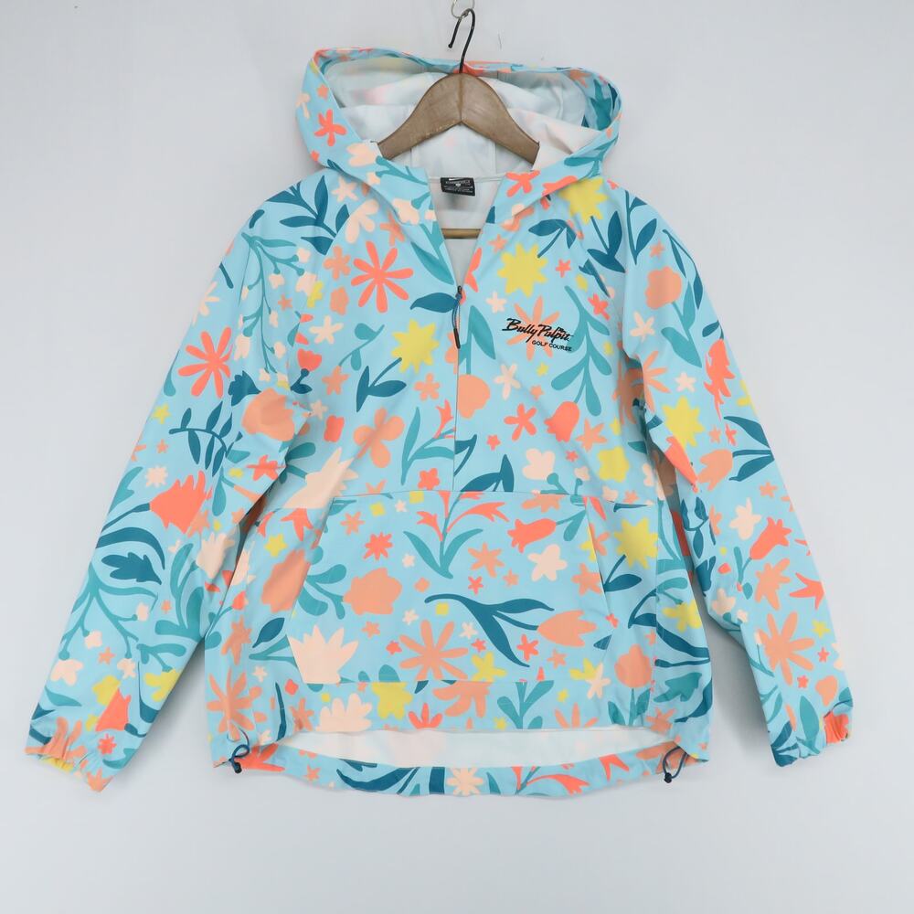 Nike Repel Anorak Jacket Womens M Blue Floral Half Zip Hooded Bully Pulpit Golf